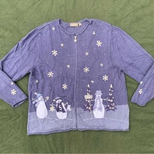 Blue/Purple Snowman Zip Up Sweater